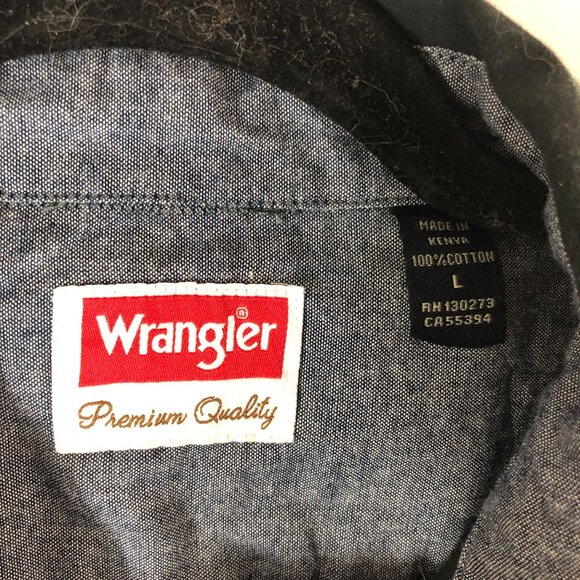 Wrangler Mens Button Down Shirt Premium Quality Chest Pockets Cotton Black L - Picture 3 of 3